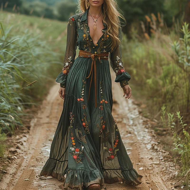 Ethnic Boho Fashion - Abito vintage con stampa floreale alla
