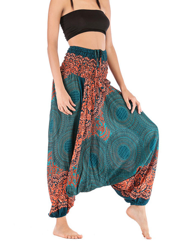 Ethnic Boho Fashion - Pantaloni larghi da donna casual con