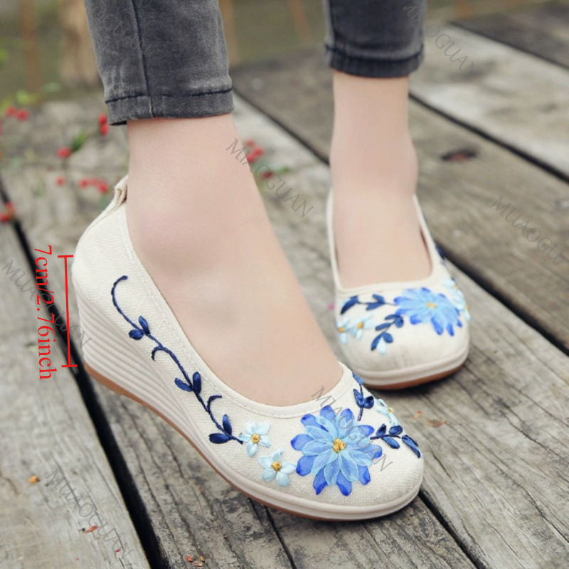 Ethnic Fashion In - Scarpe con Zeppa Ricamate da Donna,