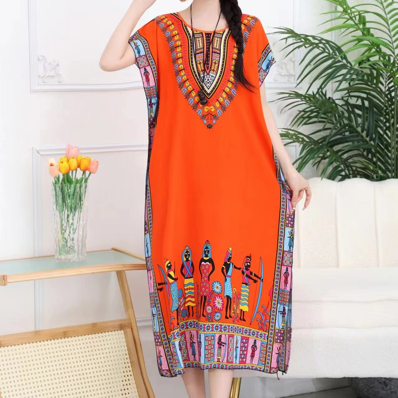 Ethnic Boho Fashion - Abito premaman tunica allentata con maniche